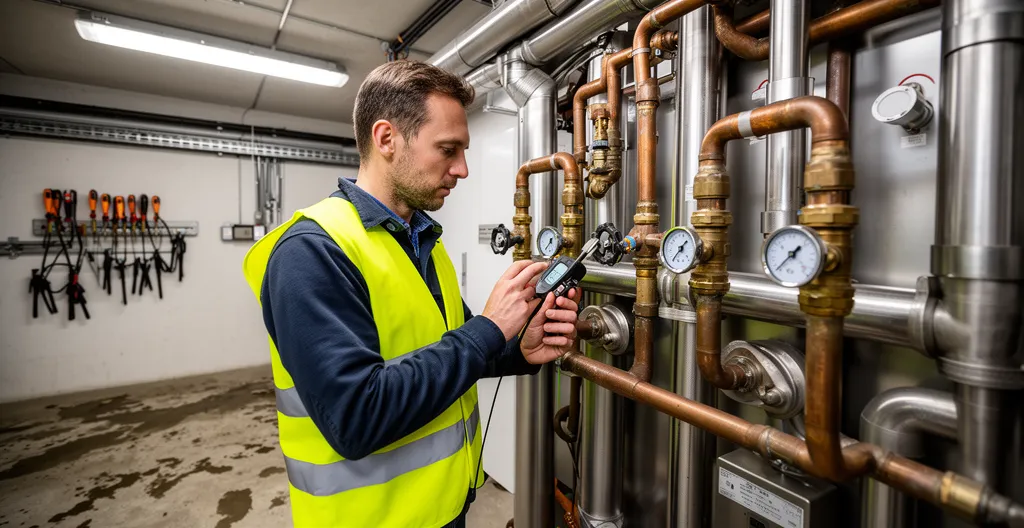 Technicien vérifiant les seuils techniques éligibilité subvention écologique sur chaudière biomasse